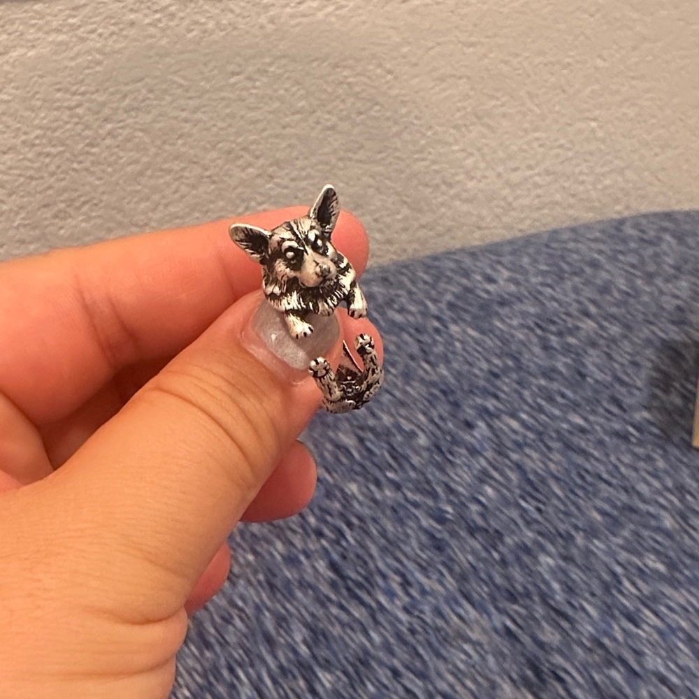 Silver corgi Dog Wrap Ring size 6-7 adjustable